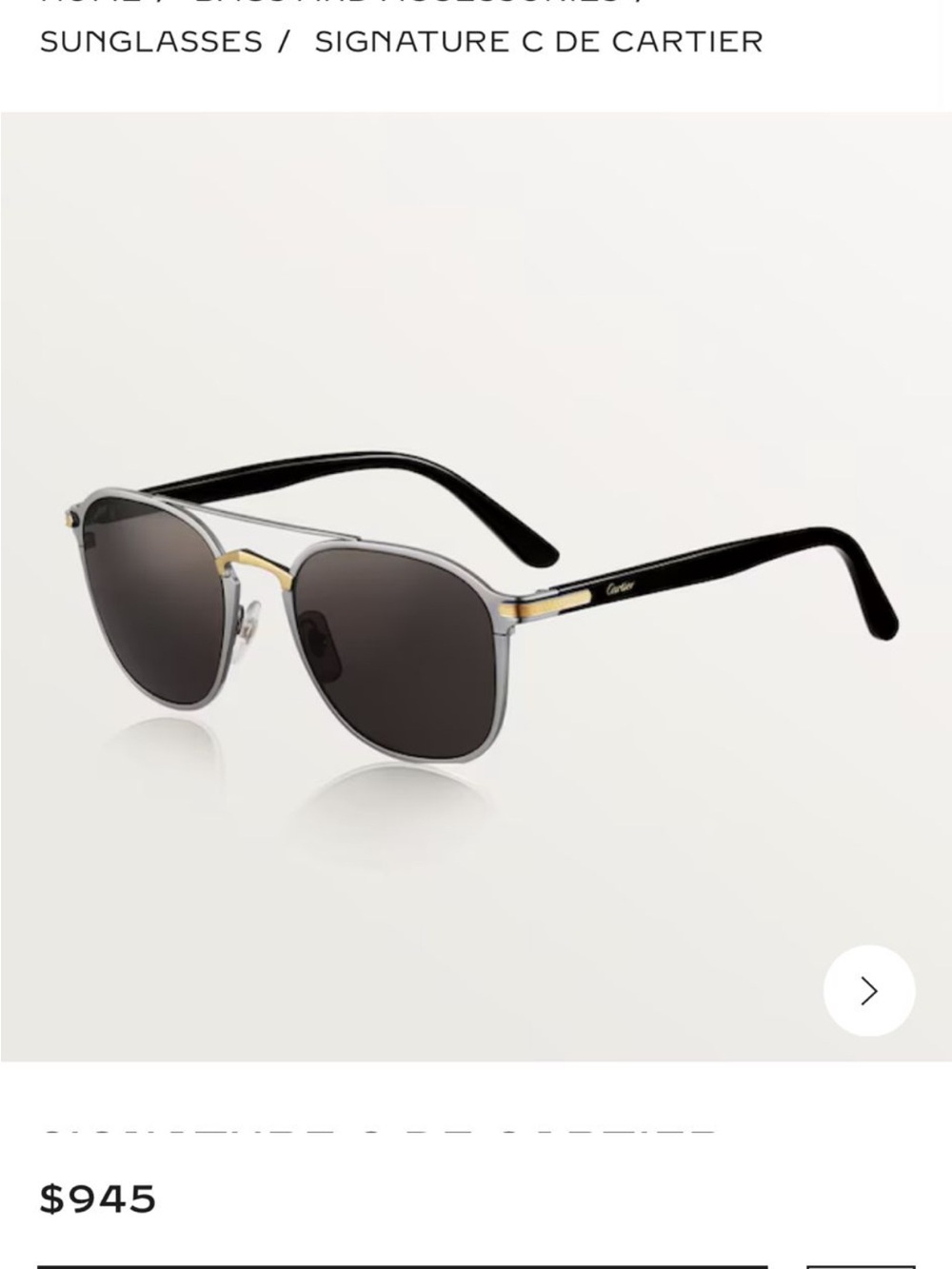 Cartier SIGNATURE C DE CARTIER Frame Sunglasses. Used.